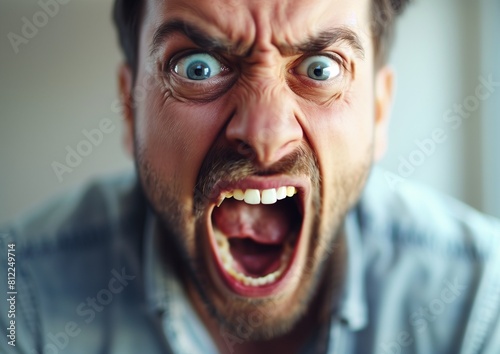Close-Up Portrait of Angry Man Screaming with Intense Expression