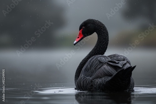 Fototapeta Naklejka Na Ścianę i Meble -  Elegant Black swan water. Natural tourism. Generate Ai
