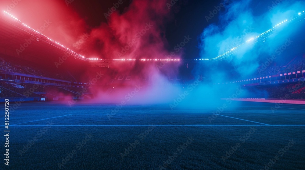Tennis Court Enveloped in Blue and Red Smoke