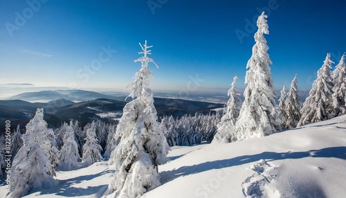 a beautiful winter in the karkonosze mountains heavy snowfall created an amazing climate in the mountains poland lower silesia voivodeship photo