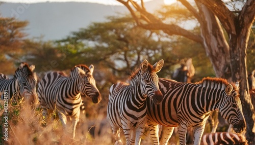 zebras roaming the savannah a stunning display of nature s beauty as herds of striped equines grace the african grasslands photo