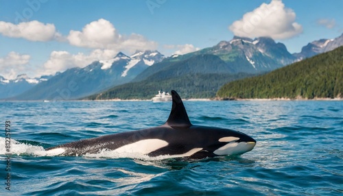 orca killerwhale traveling on ocean water generative ai © Makayla