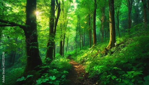 nature green background beautiful spring deciduous forest with trees and leaves relaxation and rest for the soul concept for ecology and nature