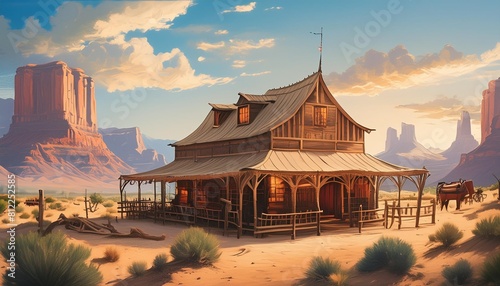artistic concept painting of a tavern at wild west times background illustration photo