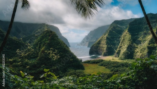 beautiful scenic view of lush tropical waipio valley on the big island hawaii photo