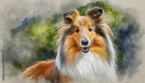 watercolor portrait of a shetland sheepdog digital painting