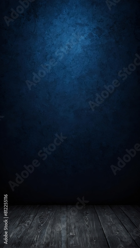 blue background with wooden floor