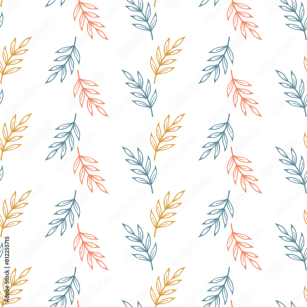 Fototapeta premium Colorful Seamless Floral Pattern with Leaves. Leaf Branch Hand drawn. Vector illustration.