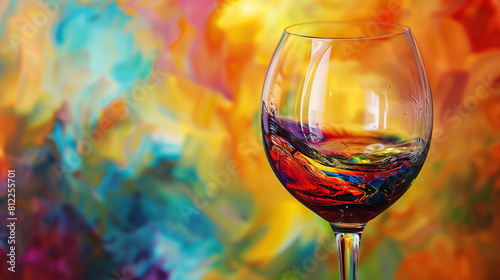 Glass of Wine on Colorful Background