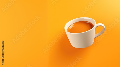 A white coffee cup is sitting on an orange background