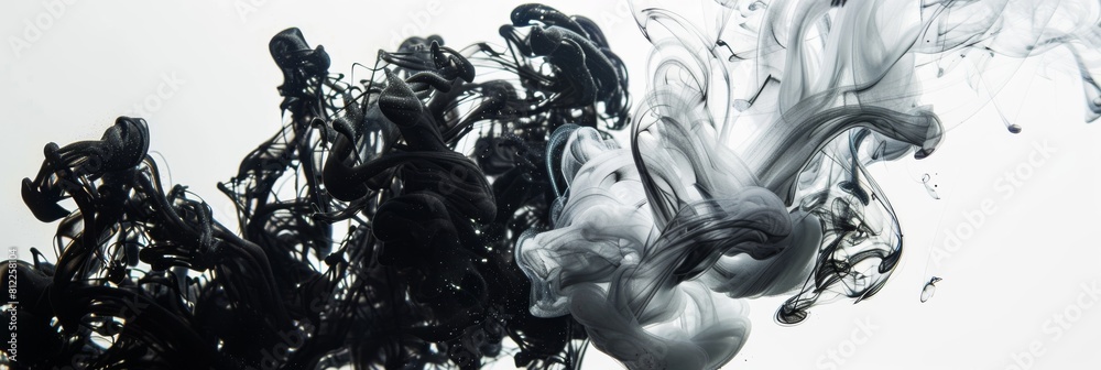 Fototapeta premium Black And White Ink Swirls In Water. Abstract Swirling Pattern Background