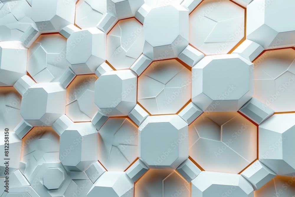 3D geometric hexagonal wall tiles with glowing orange edges creating a futuristic feel 3D geometric hexagonal wall tiles with glowing orange edges creating a futuristic feel