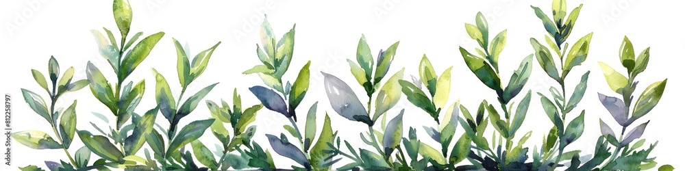 Detailed Watercolor of Thai Vietnamese Wormwood Leaves on White Background