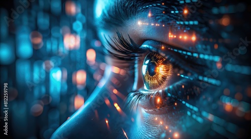A girl's digital view of futuristic and innovative images, artificial intelligence in the image of a girl, digital automation and the use of artificial intelligence, digital business and automation