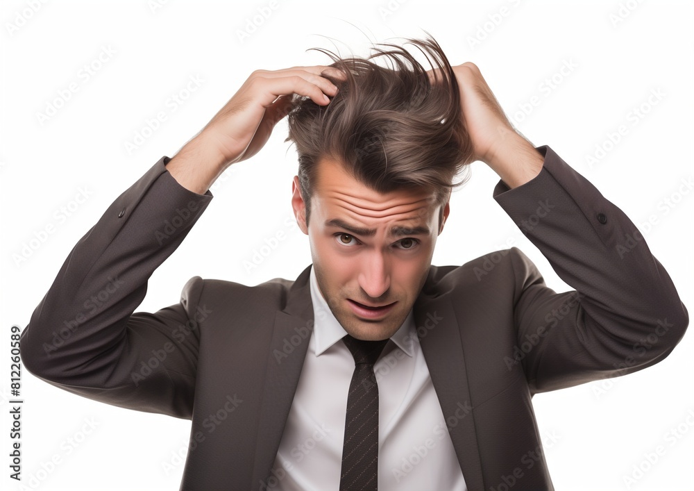 Confused Young Businessman Scratching Head in Suit on White Background Confused Young Businessman Scratching Head in Suit on White Background