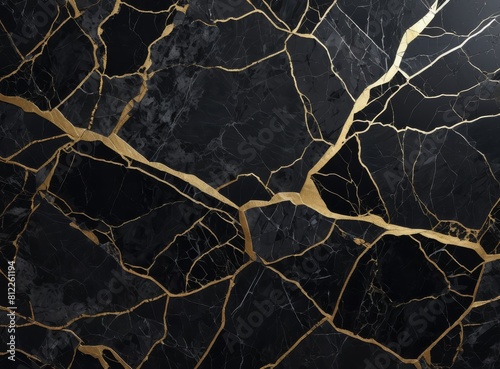 Background of black and grey marble with gold and cracks 