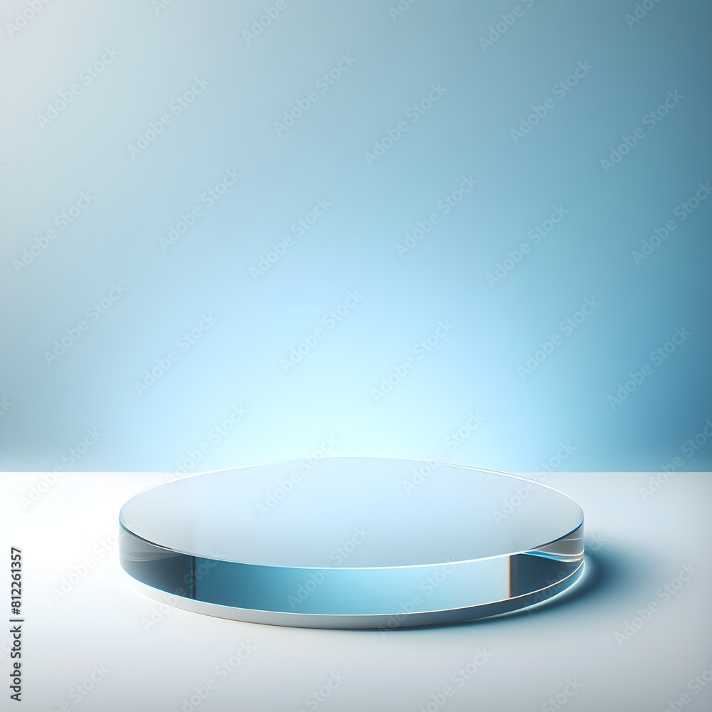 empty crystal podium on blue background empty crystal podium on blue background