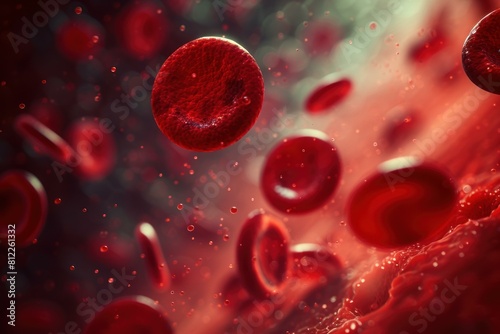 High-resolution 3d render of red blood cells traveling through a vein