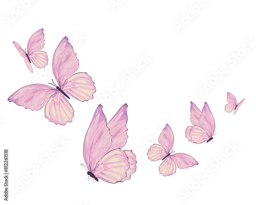 decorative pink butterflies flowers of retro vintage style butterflies. Vector illustration design for fashion, tee, t shirt, print, poster, graphic, background butterfly