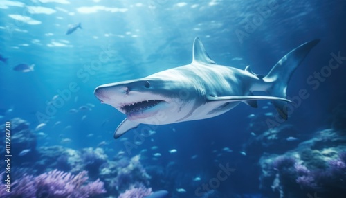 Great White Shark in the ocean  portrait of White shark hunting prey in the underwater