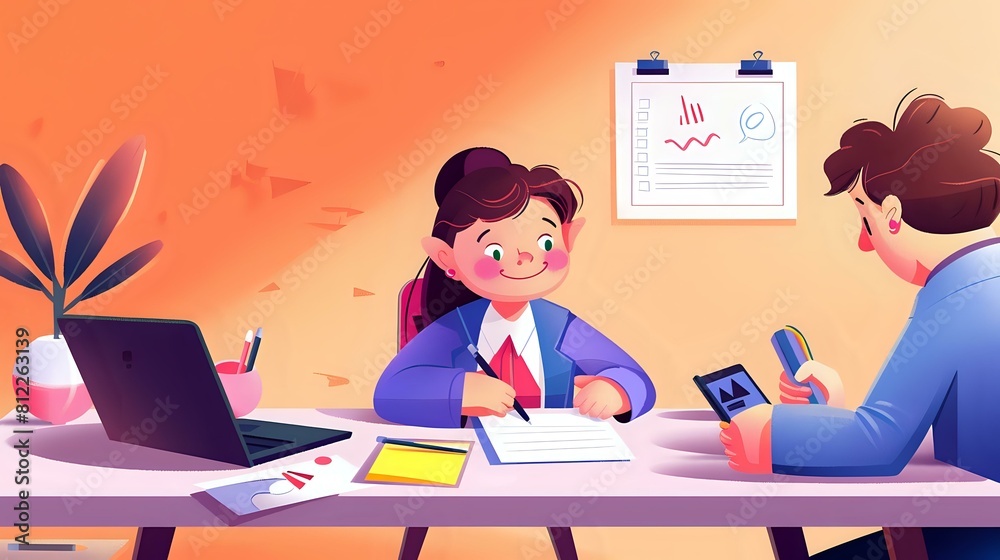 Illustration of a Professional CRM managing client relationships in accounting & finance industry with expertise Illustration of a Professional CRM managing client relationships in accounting & finance industry with expertise