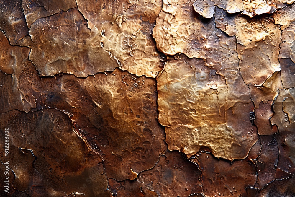 This image showcases a detailed close-up of a rustic, brown textured surface resembling cracked earth or dried paint This image showcases a detailed close-up of a rustic, brown textured surface resembling cracked earth or dried paint
