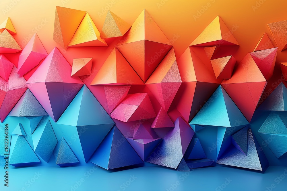 A visually compelling image showcasing an array of colorful 3D geometric shapes against a smooth gradient background The image presents a modern and abstract approach to art