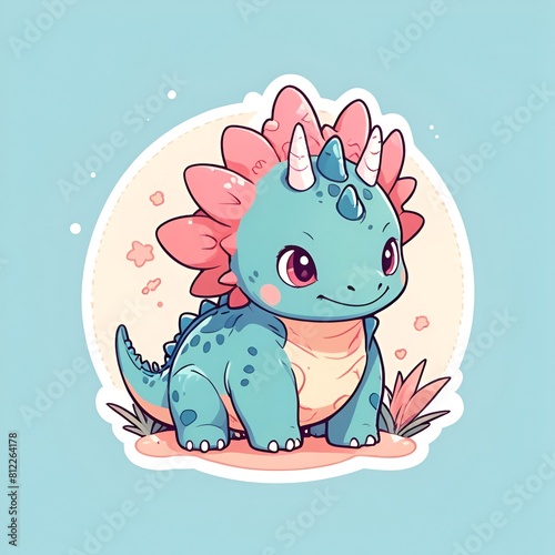 cute kawaii styracosaurus, cartoon animal photo