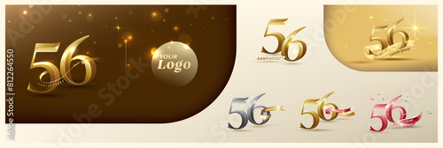 56th anniversary logotype modern gold number with shiny ribbon. alternative logo number Golden anniversary celebration photo