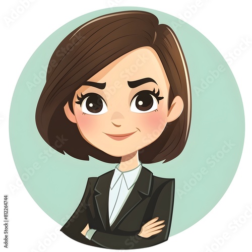 Professional Businesswoman Cartoon in Southpark Style Portrayed in a Round Frame photo