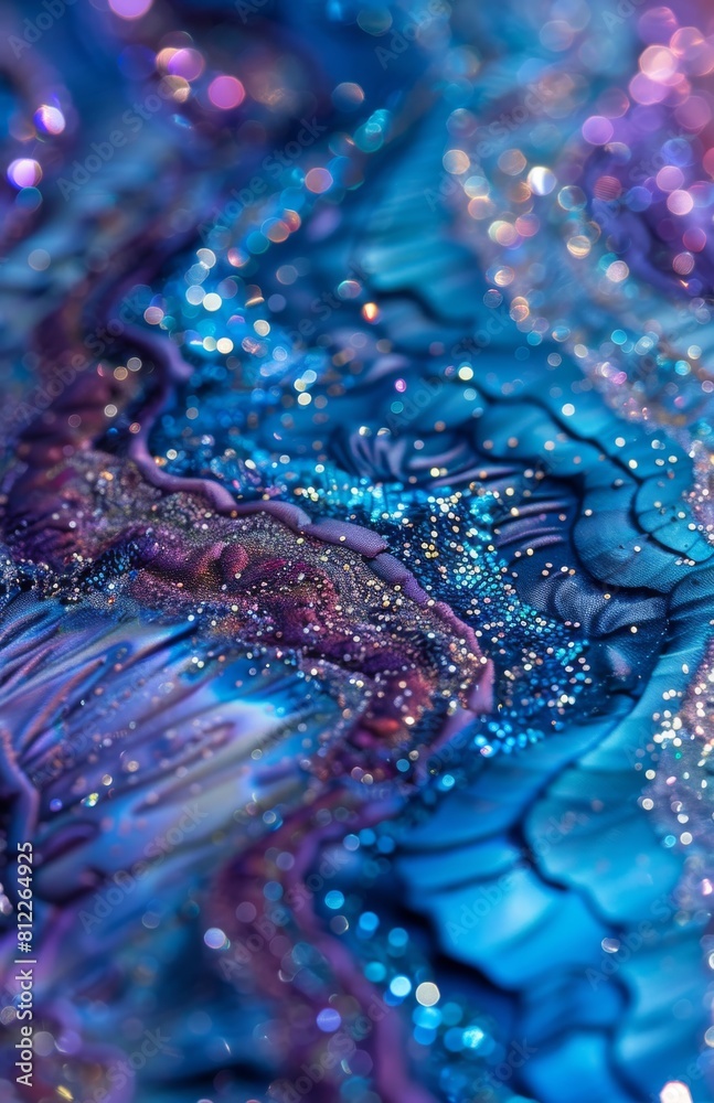 Intricate and colorful fluid art with a mix of blue and purple hues, featuring sparkling accents as a visual texture Intricate and colorful fluid art with a mix of blue and purple hues, featuring sparkling accents as a visual texture