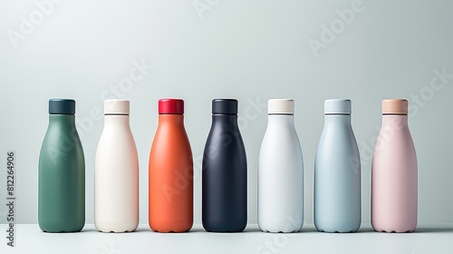 A row of colorful bottles lined up on a table © DX