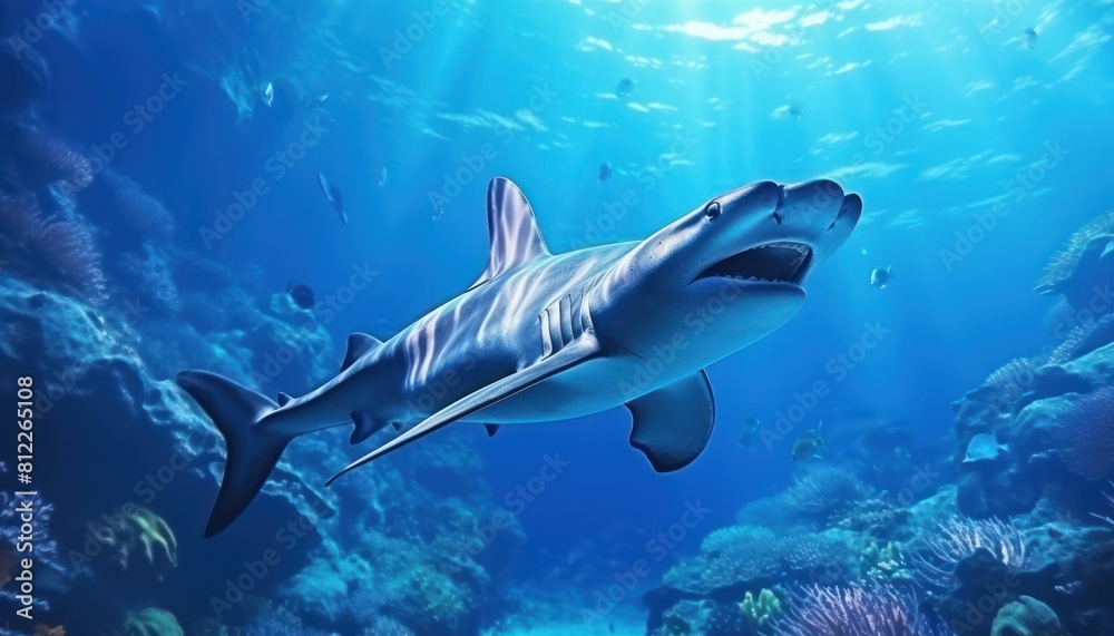 Obraz premium The great White Shark in the ocean, portrait of White shark hunting prey in the underwater
