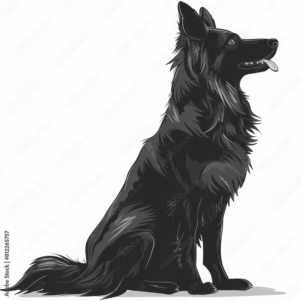 Black Belgian Shepherd Dog Groenendael icon on a white , cartoon sketch style. side view portrait Black Belgian Shepherd Dog Groenendael icon on a white , cartoon sketch style. side view portrait
