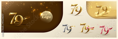 79th anniversary logotype modern gold number with shiny ribbon. alternative logo number Golden anniversary celebration photo