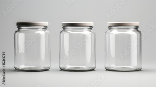 Three clear glass jars sit on a white background