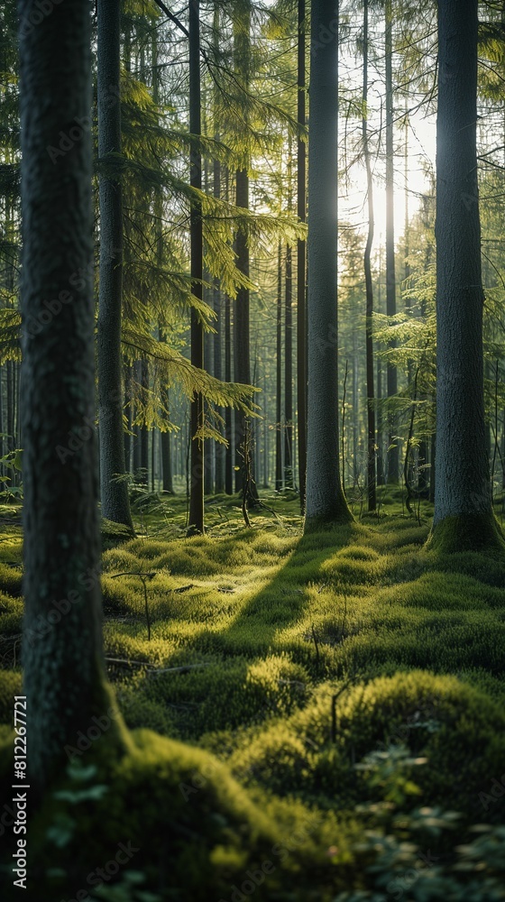 Fototapeta premium Sun Shining Through Trees in a Forest