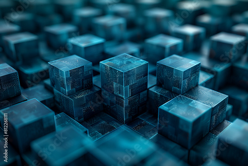 Abstract background with cubes in shades of teal and dark blue