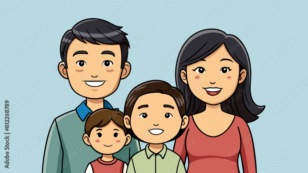 asian happy family dad mom daughter and son tog cartoon vector illustration asian happy family dad mom daughter and son tog cartoon vector illustration