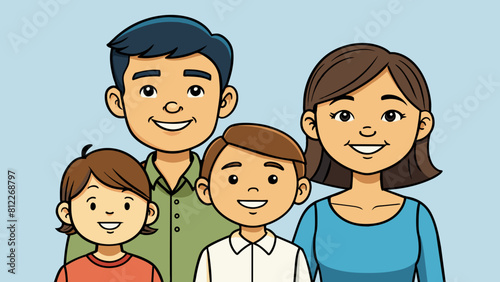 asian happy family dad mom daughter and son tog cartoon vector illustration