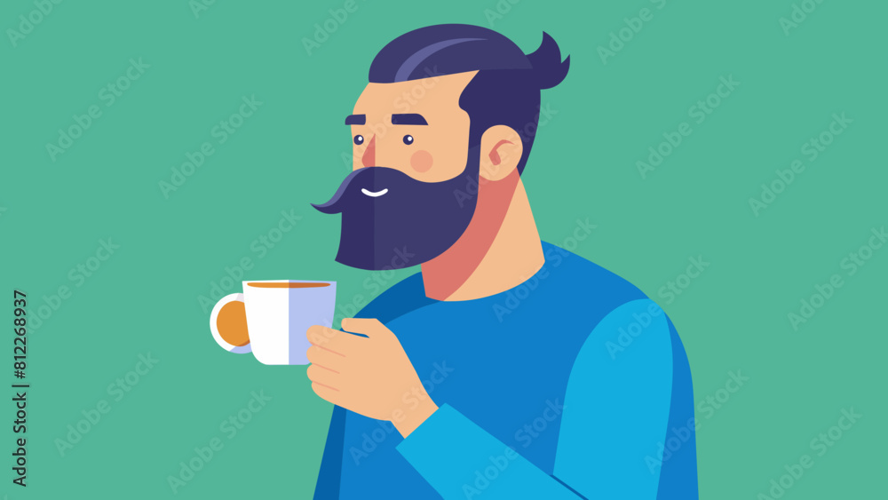 bearded man is holding a cup of tea cartoon vector illustration bearded man is holding a cup of tea cartoon vector illustration