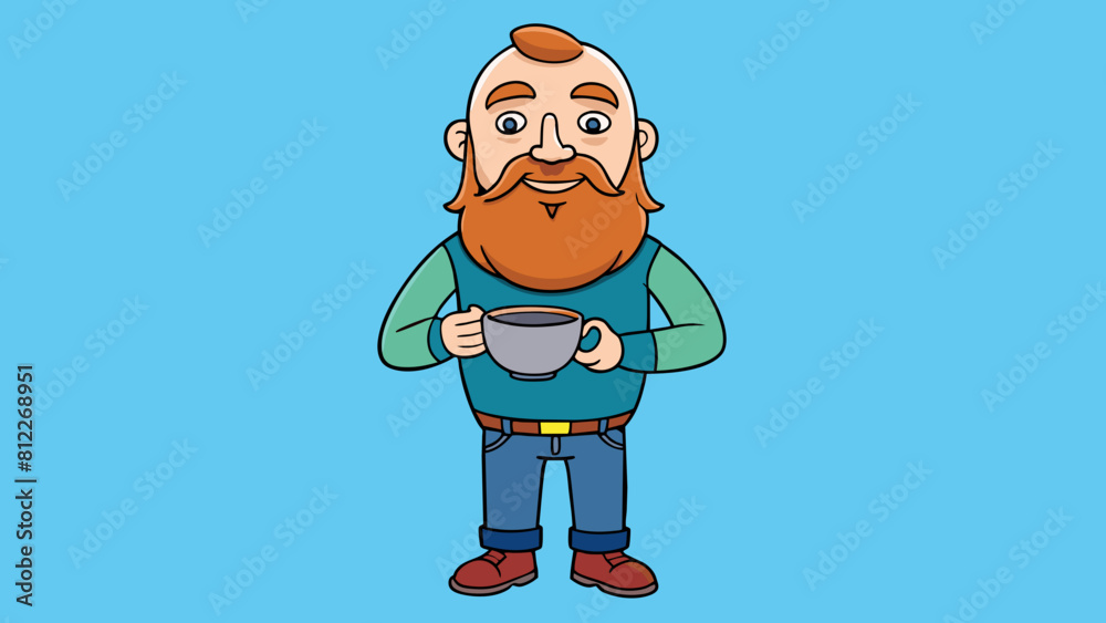 bearded man is holding a cup of tea cartoon vector illustration bearded man is holding a cup of tea cartoon vector illustration