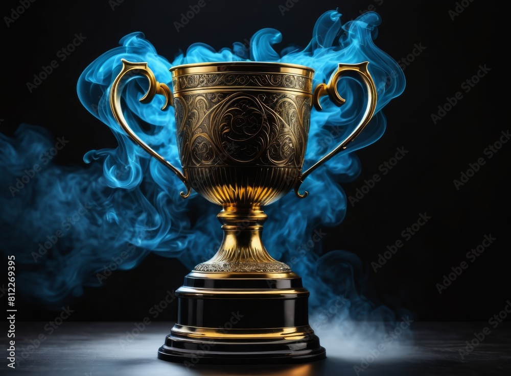 Trophy cup with smoke on a dark background Trophy cup with smoke on a dark background