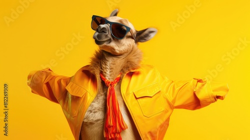 Stylish llama with sunglasses and jacket, Cool llama in shades and slick jacket
