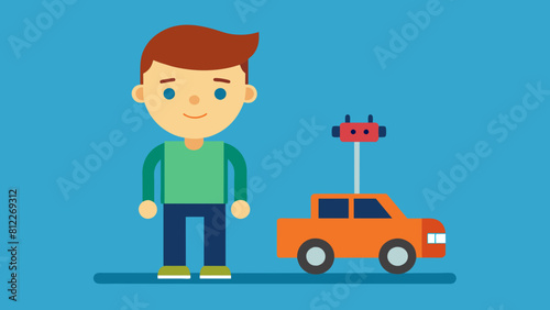 boy with a radio controlled car cartoon vector illustration
