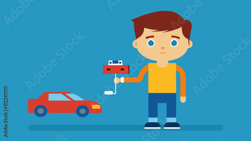 boy with a radio controlled car cartoon vector illustration