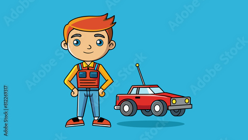 boy with a radio controlled car cartoon vector illustration
