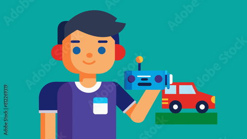 boy with a radio controlled car cartoon vector illustration