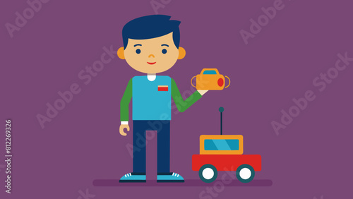 boy with a radio controlled car cartoon vector illustration
