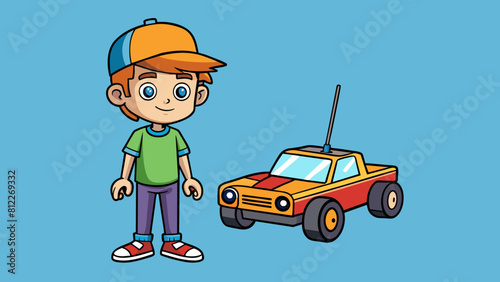 boy with a radio controlled car cartoon vector illustration